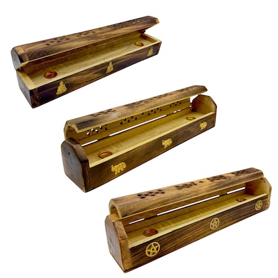 Assorted Burnt 12inch Wooden Incense Hut Box